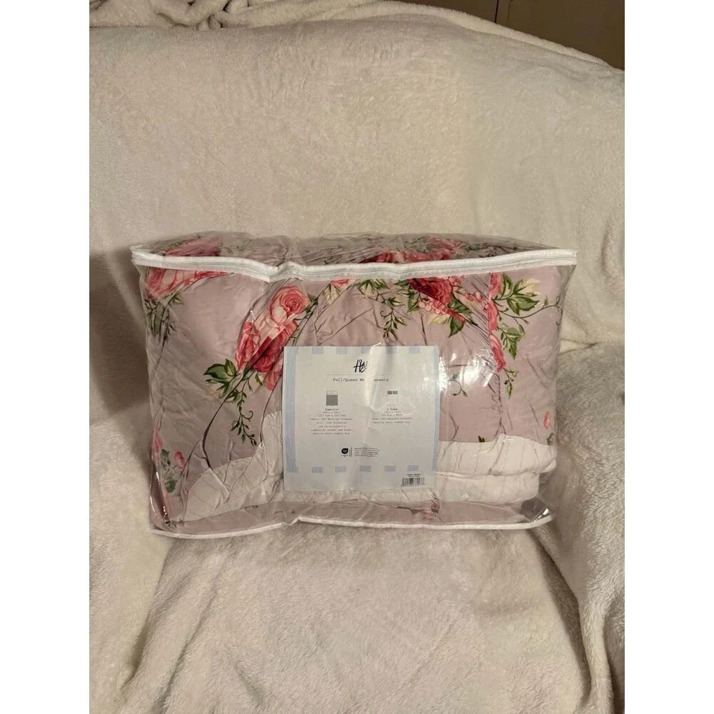 Full Queen Ruched Comforter Set Pink Floral Bedding Bedroom Decor New